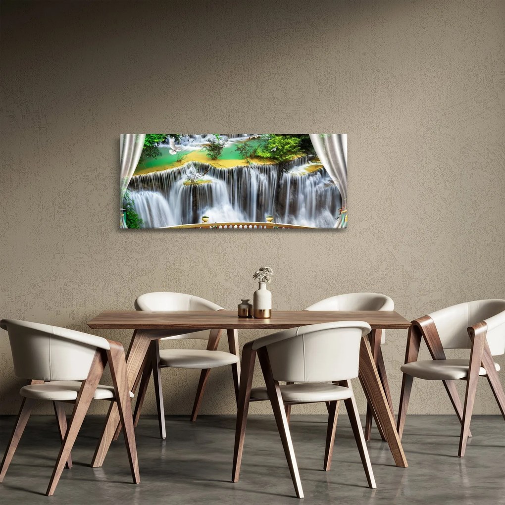 Obraz - Výhľad na kúzelné vodopády (120x50 cm)