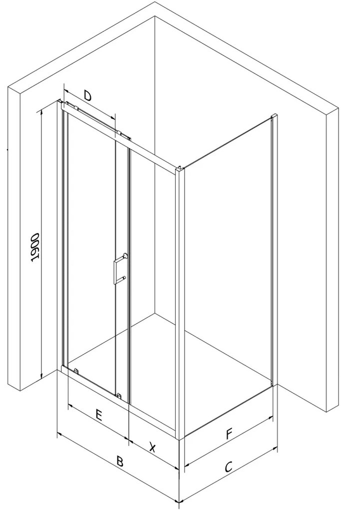 Mexen Apia, sprchový kút s posuvnými dverami 95 (dvere) x 70 (stena) cm, 6mm číre-pásy sklo, chrómový profil, 840-095-070-01-20