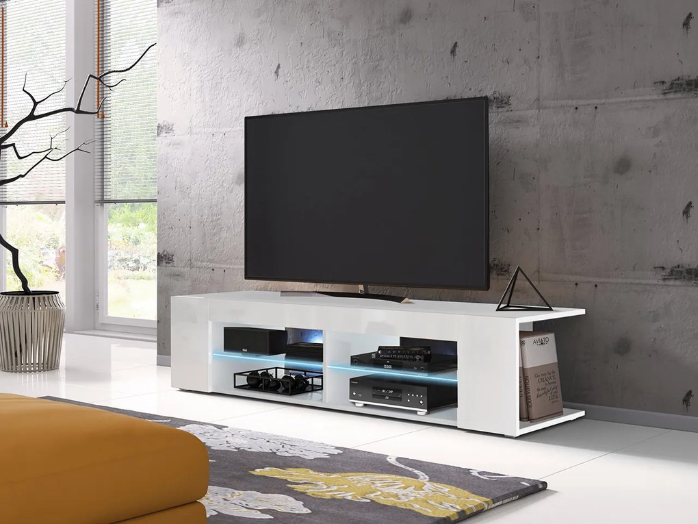 Moderný TV stolík Spine 140, biely + LED