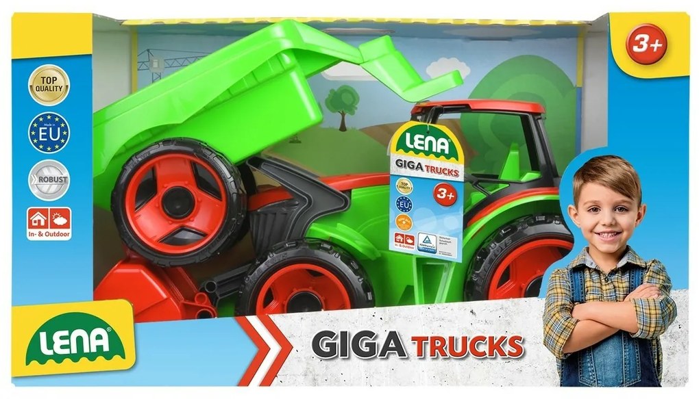 Lena Traktor s lyžicou Giga Trucks s vlekom plast 62cm v krabici 72x40x28cm 02136