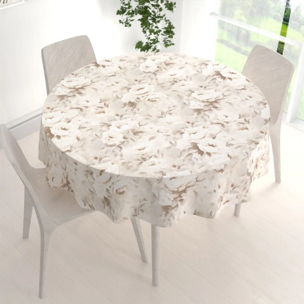 Biante Bavlnený okrúhly obrus Sandra SA-519 Pivonky na béžovom Ø 50 cm
