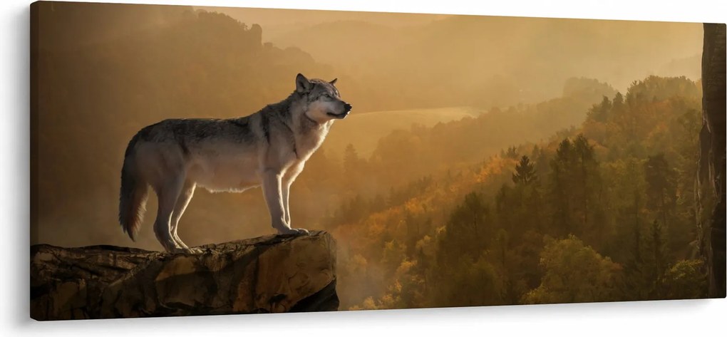 Obraz vlka na skale (120x50 cm)