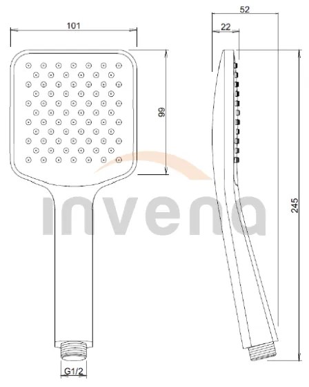 Invena Trend, ručná sprchová hlavica s 1 funkciou, čierna, INV-AS-91-004-S