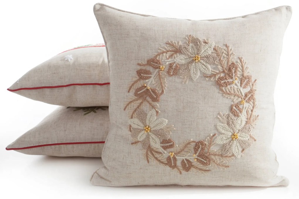 VIANOČNÁ DEKORAČNÁ OBLIEČKA NA VANKÚŠ WREATH 45X45 CM VZOROVANÁ