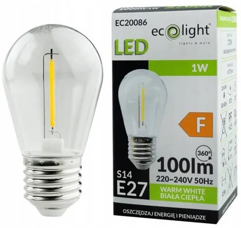 ECOLIGHT LED žiarovka E27 - S14 - 1W - 100lm - teplá biela