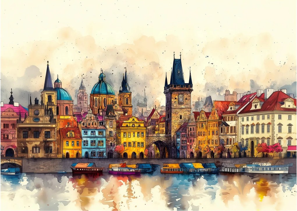 Sklenený obraz - Jeseň v maľovanom meste (70x50 cm)