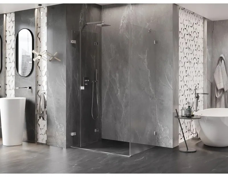 Mexen Lunar-F, 1-krídlový sprchový kút so skladacími dverami, ľavý, 80 x 70 cm, 8mm číre sklo, chrómový profil, 836-080-070-01-00-L