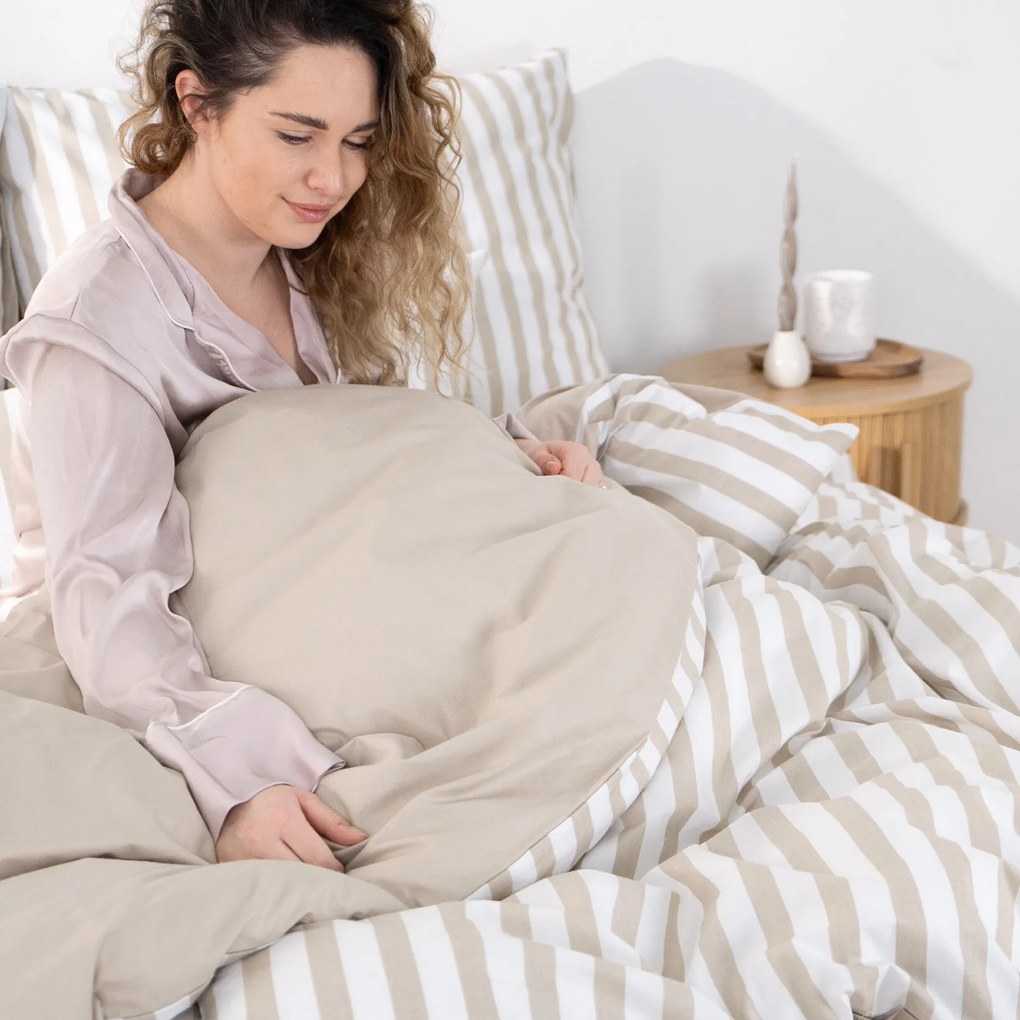 Goldea bavlnené posteľné obliečky duo - latte prúžky s latte 200 x 200 a 2ks 70 x 90 cm