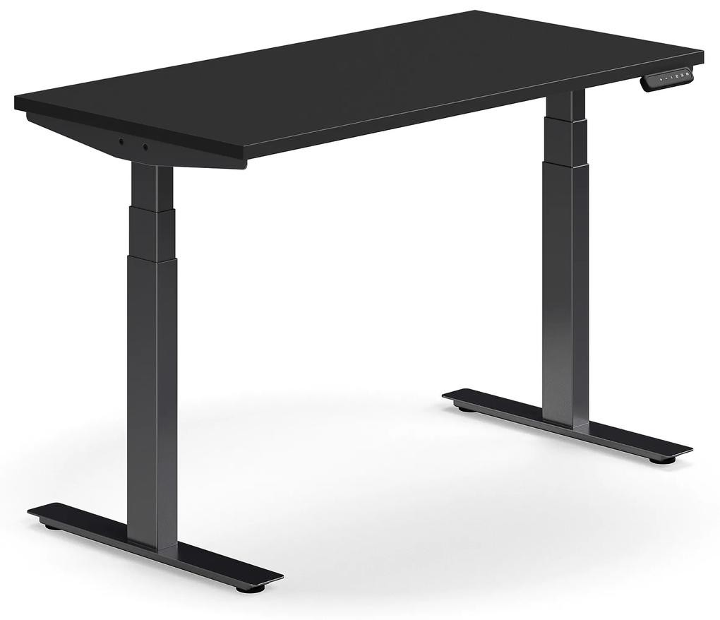 Výškovo nastaviteľný stôl QBUS, rovný, 1200x600 mm, čierny rám, čierna