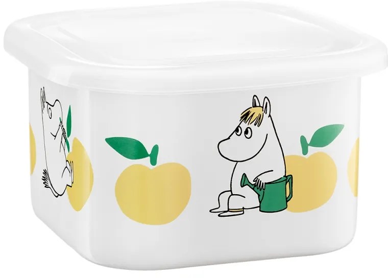 Dóza s vrchnákom Moomin Joyful Apples 1l, smalt / bielo-žltá