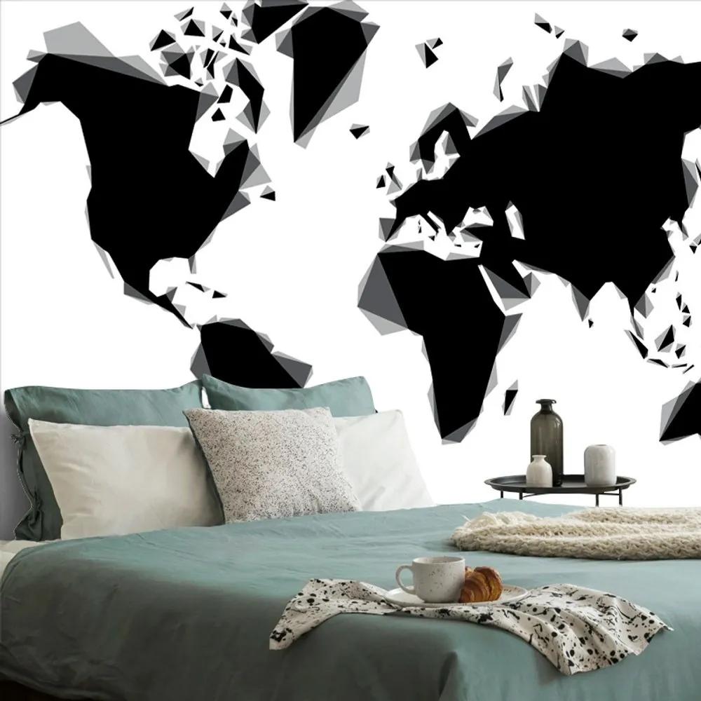 Tapeta abstraktná mapa sveta v čiernobielom prevedení - 150x100