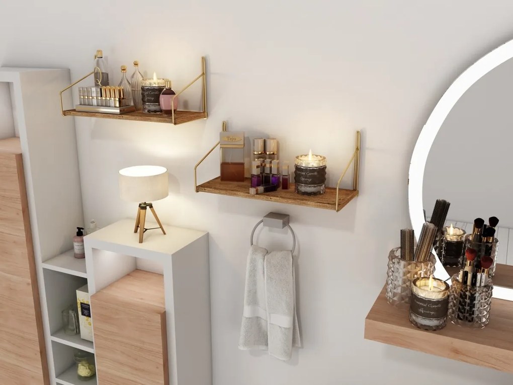 Nástenná polica Rafi smrekovec/zlatá