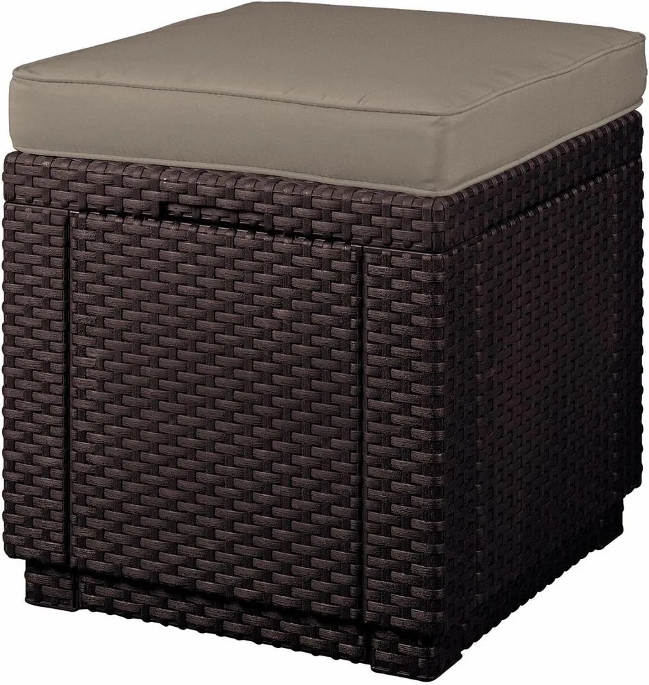 Keter CUBE taburet - hnedý + šedohnedá poduška