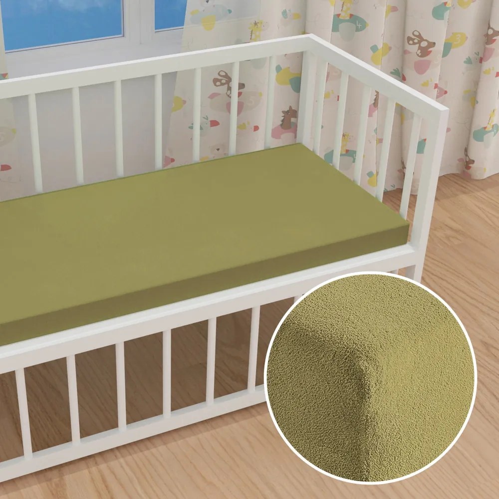 Detské froté napínacie prestieradlo do postieľky FR-020 Olivové 70 x 140 x 10 cm - do postieľky