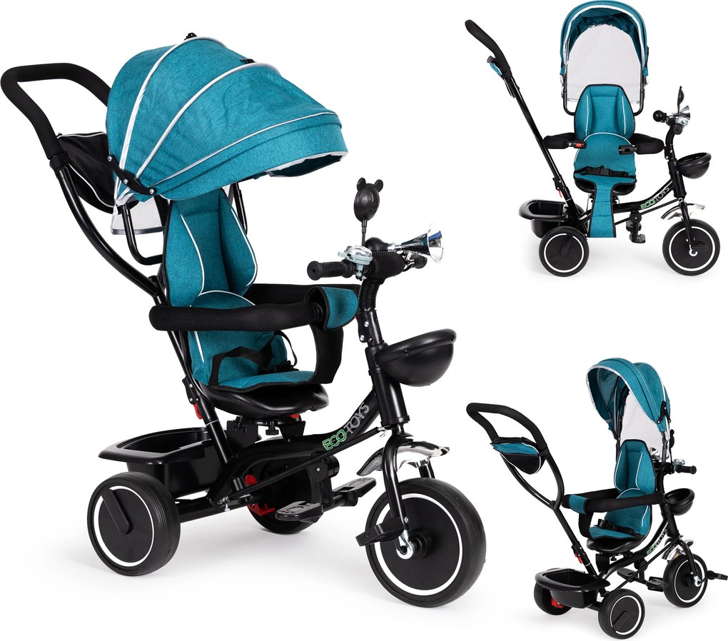 ECOTOYS trojkolka 1-4 r. otočné sedadlo 360°, strieška, rodičovská rukoväť