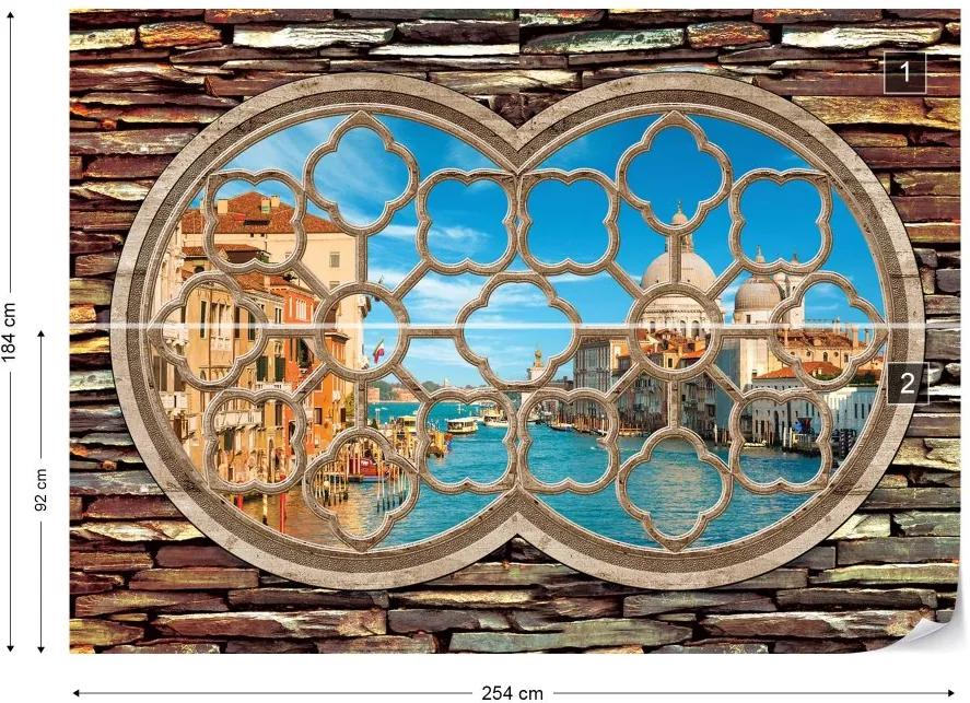 GLIX Fototapeta - Venice Canal Ornamental Window View Vliesová tapeta  - 254x184 cm