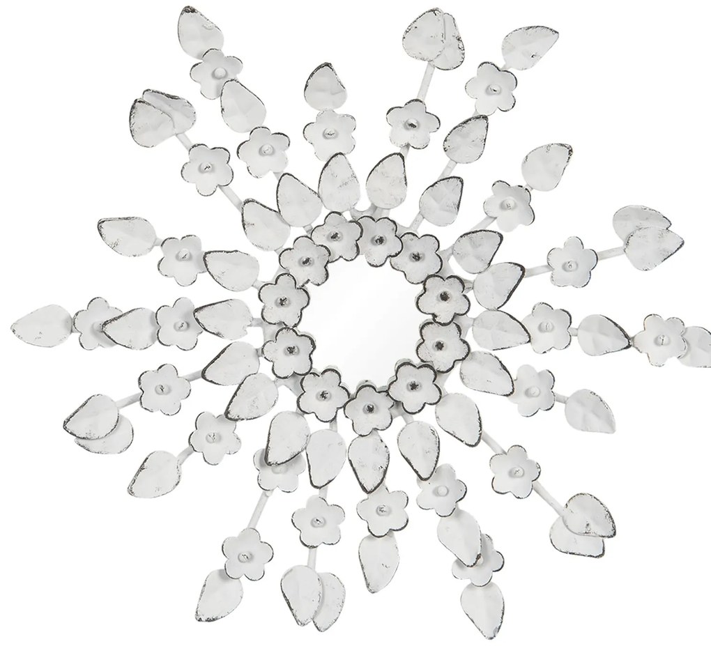 Biele zrkadlo s dekoráciami kvetín Poures - Ø 27 * 2 cm