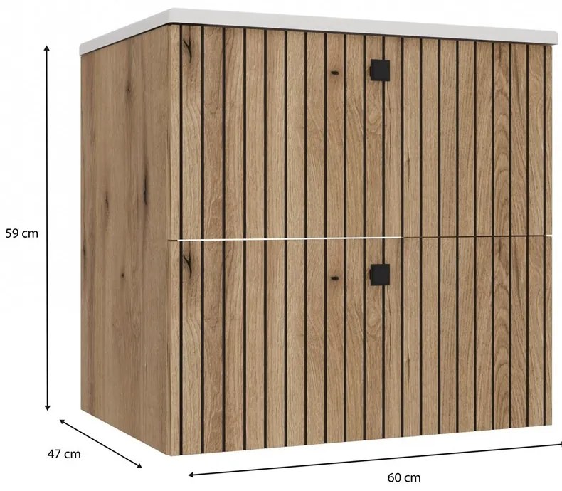 Závěsná skříňka s umyvadlem TIGO 2S 60 cm dub evoke