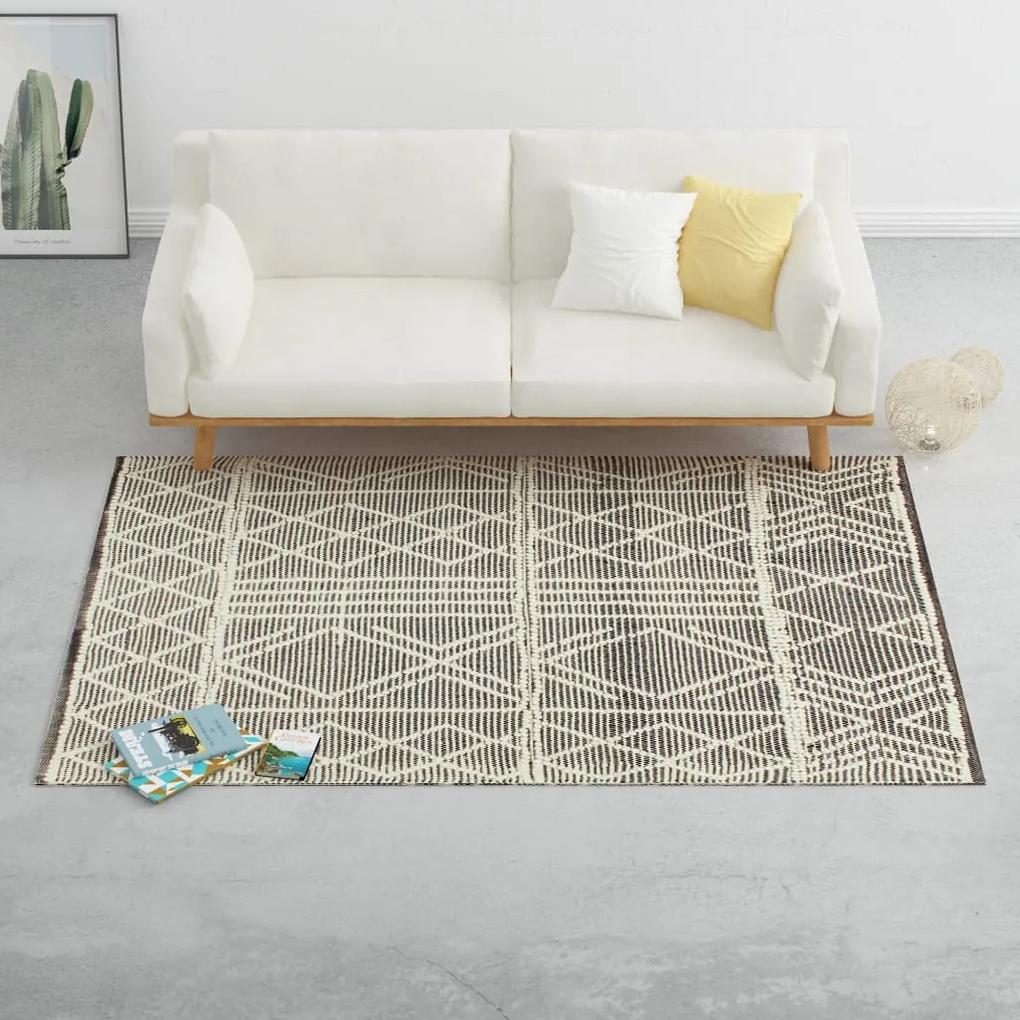 Ručne tkaný koberec, vlna 120x170 cm, čierny/biely