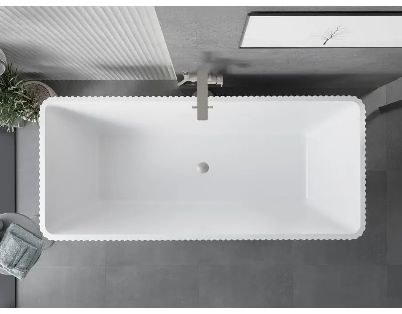 Mexen Tava, voľne stojaca ryhovaná vaňa 170 x 75 cm, biela lesklá, oceľový prepad, 52851707500-97