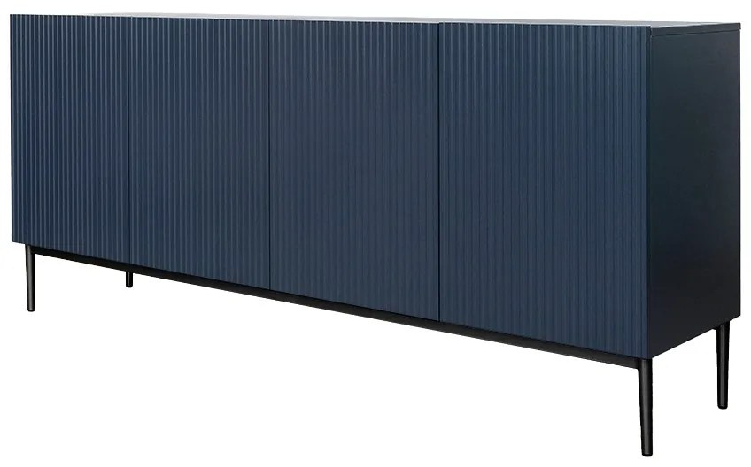Komoda Nicole 200 cm - námornícka modrá MDF / čierne nožičky
