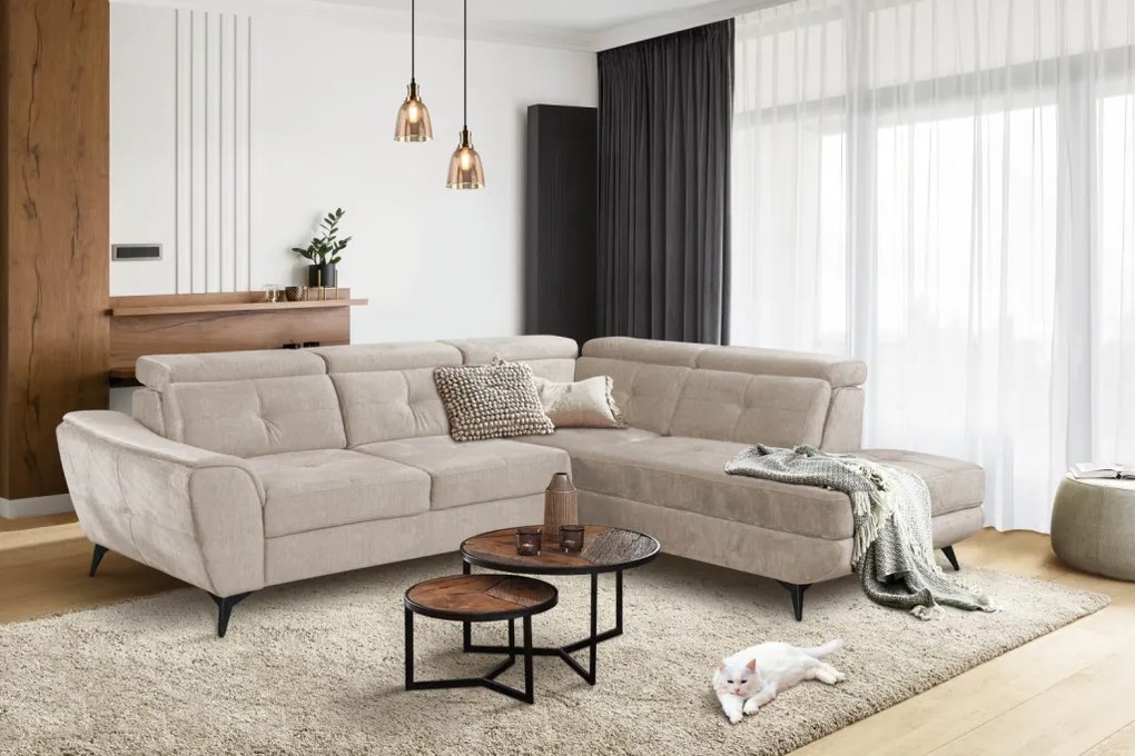 Rohová sedacia súprava Sergio, béžová látka, pravý roh