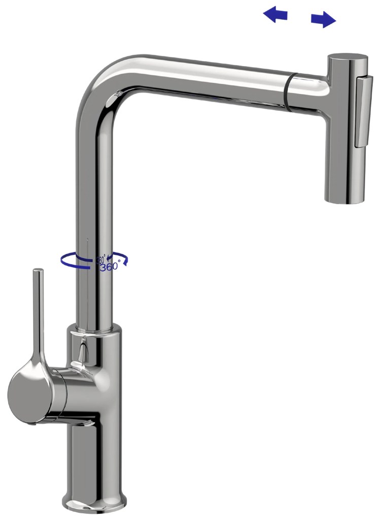 Invena Farsala, vysoká drezová batéria s 2-funkčnou výsuvnou výlevkou h-369, chrómová, INV-BZ-40-L01-S