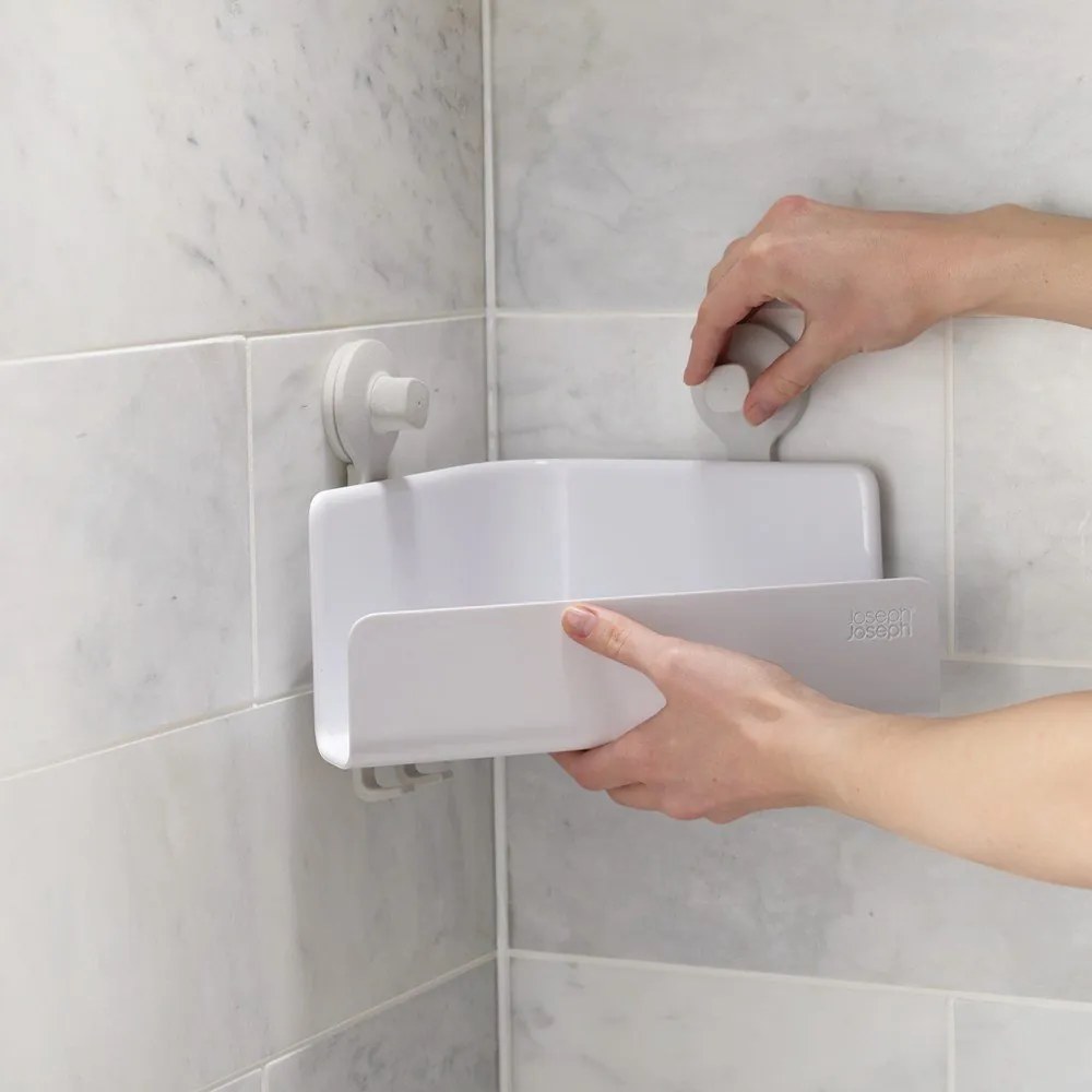 Biele rohové samodržiace plastové kúpeľňové poličky v súprave 2 ks EasyStore - Joseph Joseph