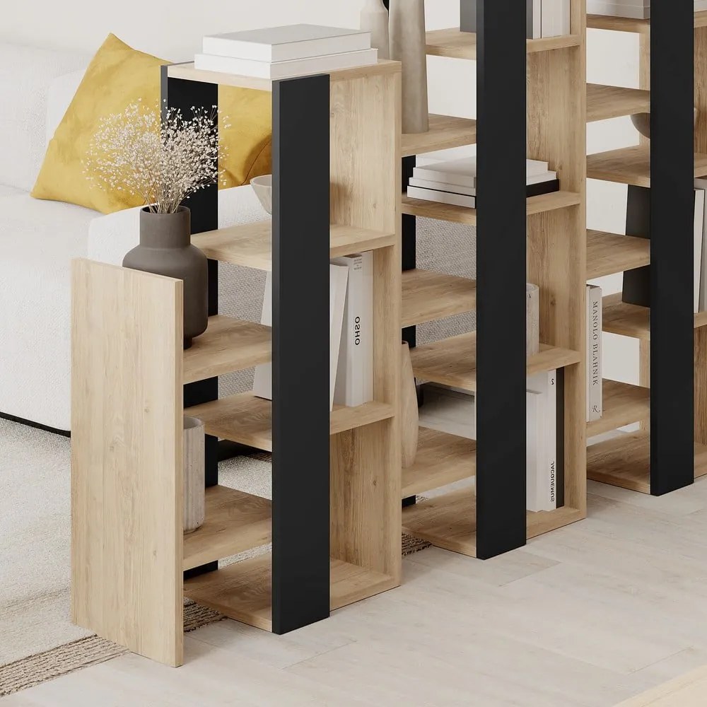 Regál v dekore duba v čierno-prírodnej farbe 158x151 cm Anissa – Marckeric