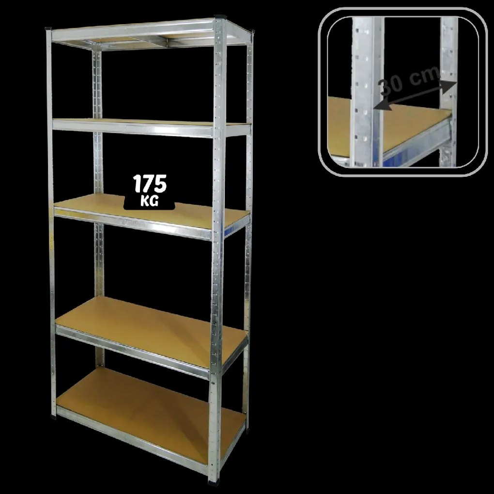 5-ÚROVŇOVÁ POLIČKOVÁ SKRÍŇ 180 x 90 x 30 CM NOSNOSŤ POLIČKY: 175 KG *5870