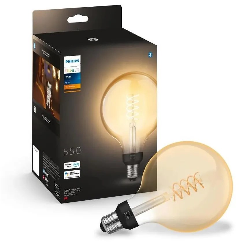 LED Stmievateľná žiarovka Philips Hue WHITE FILAMENT G125 E27/7W/230V 2100K