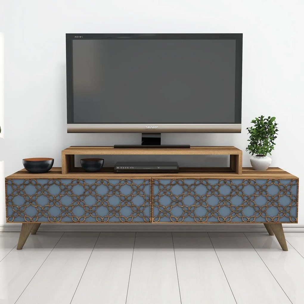 TV stolík CITY 140 cm orech/modrý