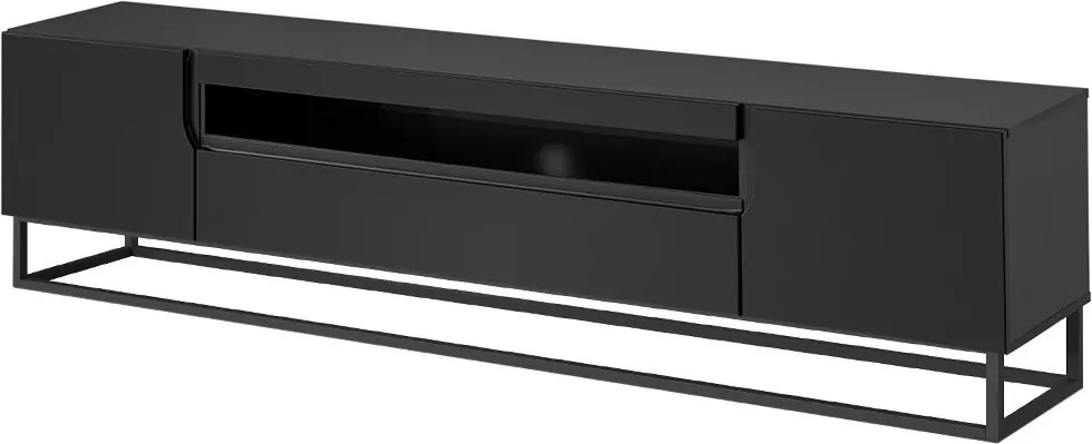 TV stolík Loftia 200 cm na kovovom ráme - čierny / čierny mat
