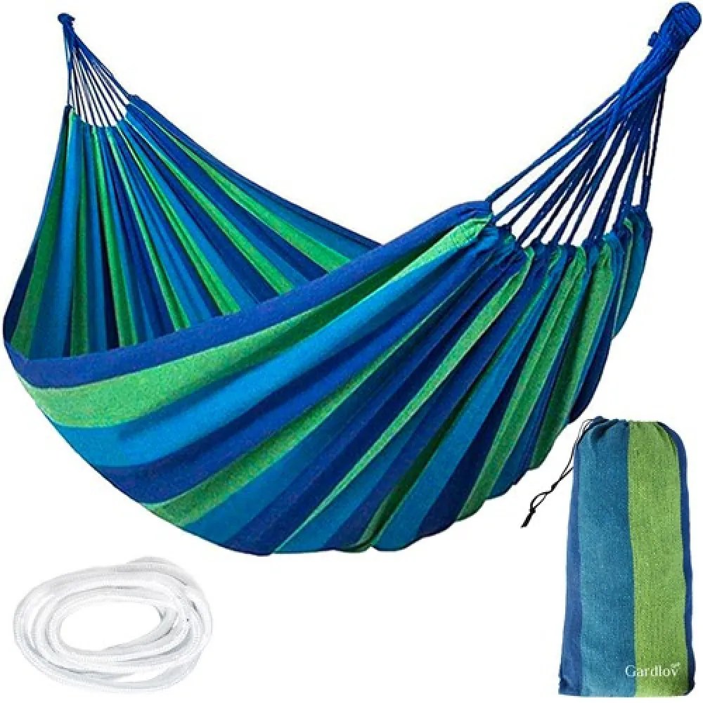 Modrozelená hojdacia sieť HAMMOCK pre 2 osoby 200x150 cm