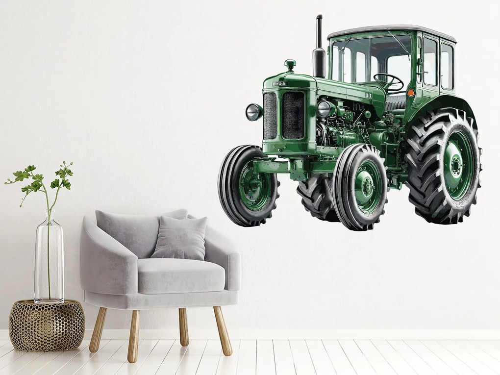 Retro traktor textilní prelepiteľná nálepka na stenu hárok 46 x 38 cm