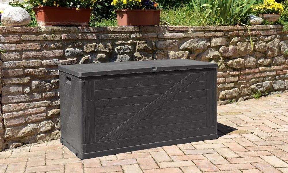 WOOD záhradný plastový úložný box 420 L, grafit