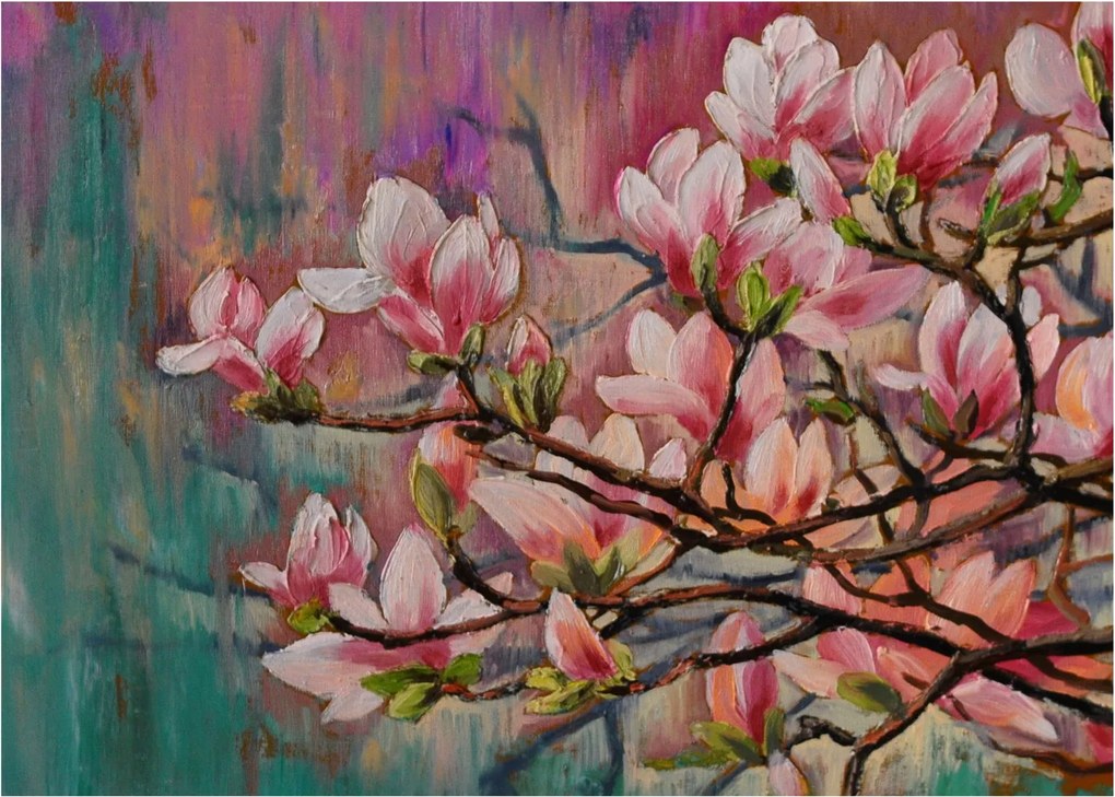 Obraz - Olejomaľba, Rozkvitnutá sakura (70x50 cm)