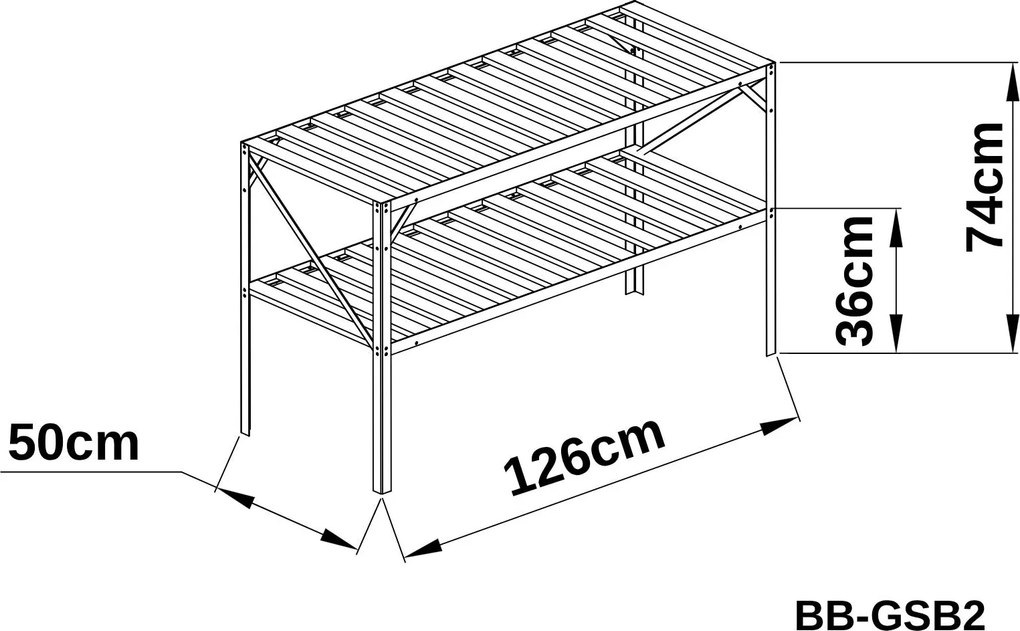 Záhradný regál do skleníka BestBerg BB-GSB2 / 2 police / 126 x 50 x 75 cm / strieborná