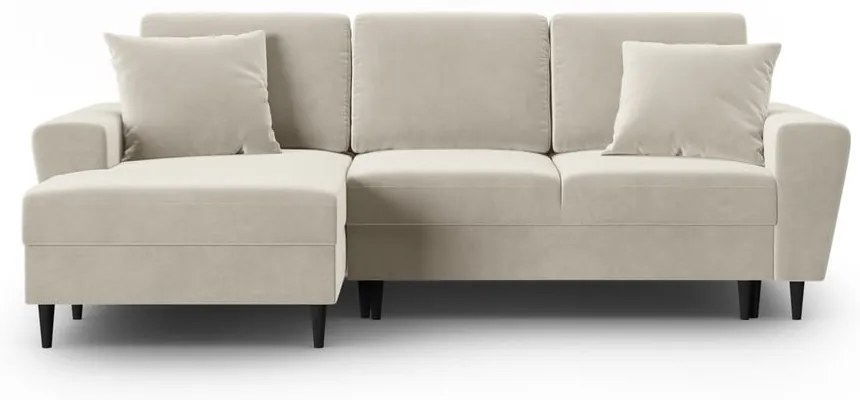 Béžová zamatová rozkladacia/s úložným priestorom rohová pohovka (ľavý roh/s leňoškou) Kyoto – Cosmopolitan Design