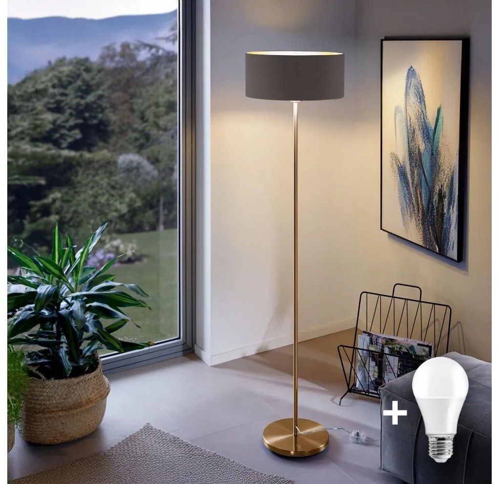 LED stojacia lampa TUNJA 1xE27/20W/230V, priemer 38 cm, zlatá/hnedá