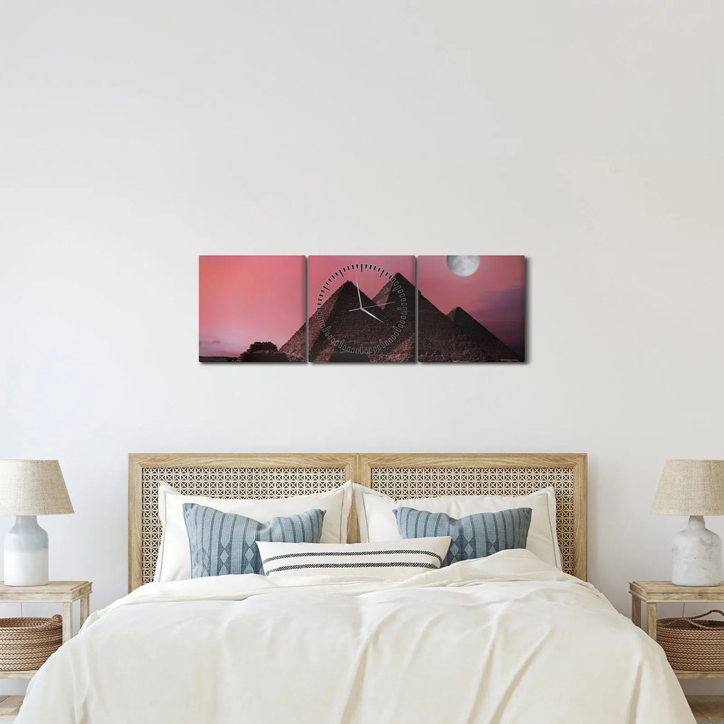 Obraz - Pyramídy Giza, Egypt (s hodinami) (90x30 cm)