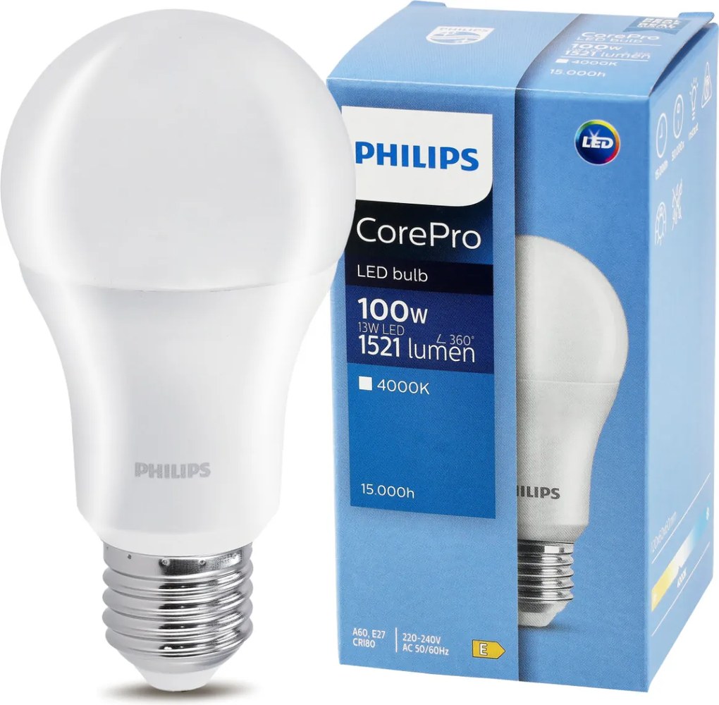 LED žiarovka Philips E27 - 13W - 1521 lm - neutrálna biela - CorePro Premium A60