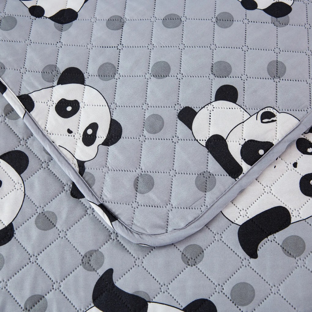 Prehoz na posteľ so vzorom PANDA sivý Rozmer: 170 x 210 cm