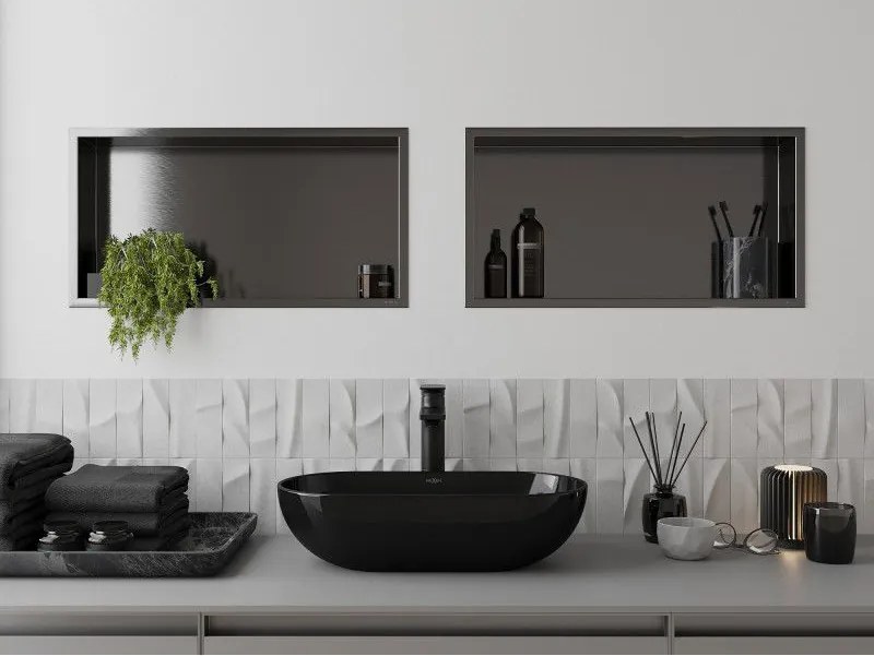 Mexen X-Wall-R, polica na zapustenie s prírubou  60 x 30 cm, grafitová matná - 19E0603010