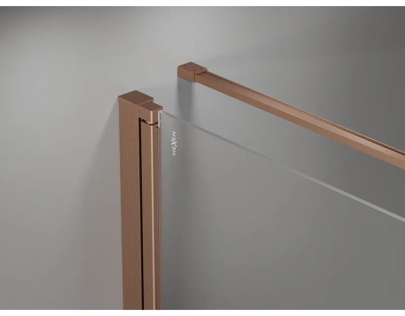 Mexen Mist-B, 1-krídlový výklopný sprchový kút 75 x 110 cm, číre sklo, medený matný profil, 8A2T-075-110-65-00