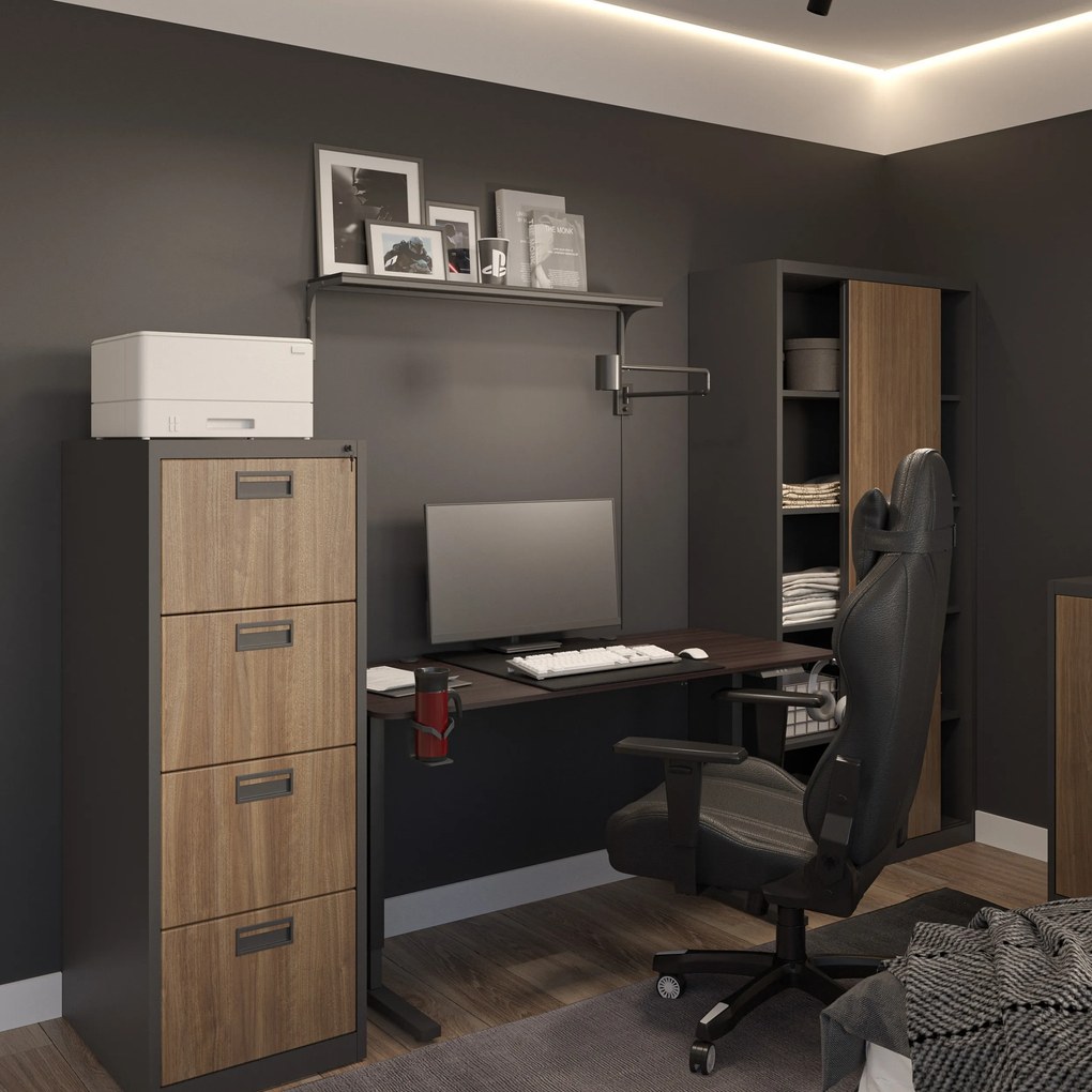 Kovová kancelárska skriňa s posuvnými dverami, antracitová/orechová, 900x1850x400 mm: KUBA Eco Design