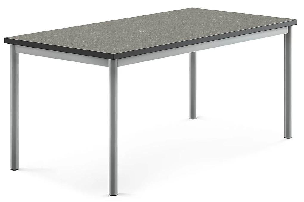Stôl SONITUS, 1400x700x600 mm, linoleum - tmavošedá, strieborná