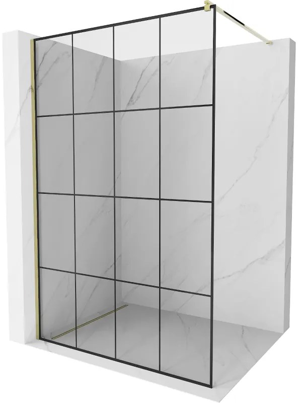 Mexen Kioto sprchová zástena 130x200 cm 8 mm, zlatý profil, sklo čierny vzor 1, 800-130-101-01-77