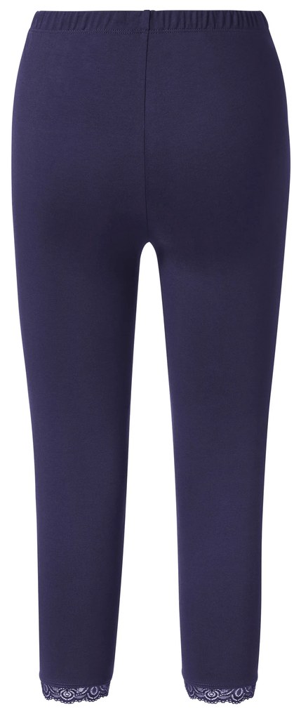 Trojštvrťové legínsy s čipkovým lemom, tmavomodré