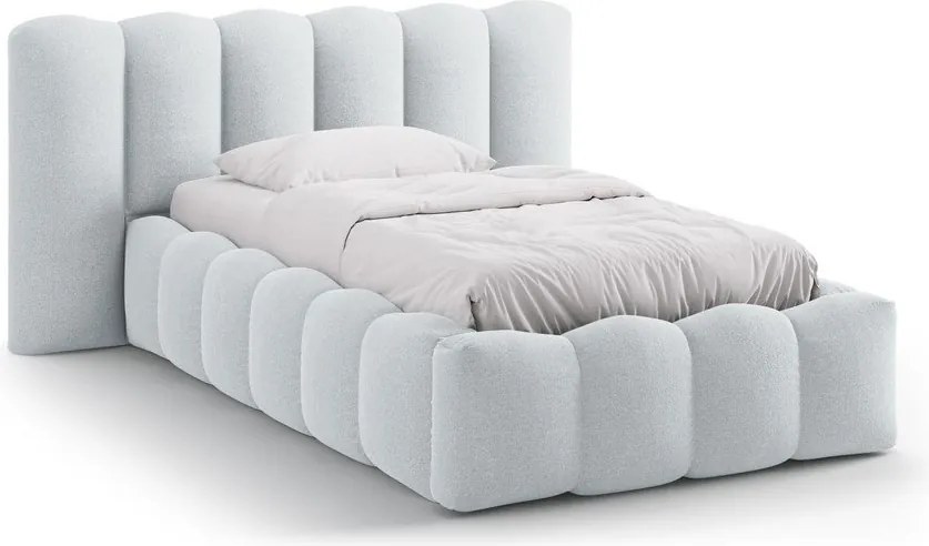 Svetlosivá čalúnená jednolôžková posteľ s úložným priestorom s roštom 90x200 cm Lupine – Micadoni